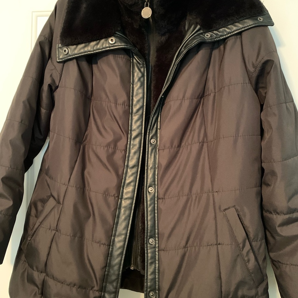 Dennis brasso winter jacket black with fur and leather trim